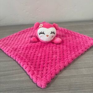 Hot Pink Owl Security Blanket 12" x 12" Baby Lovey Closed Eyes Flower Soft Lovey